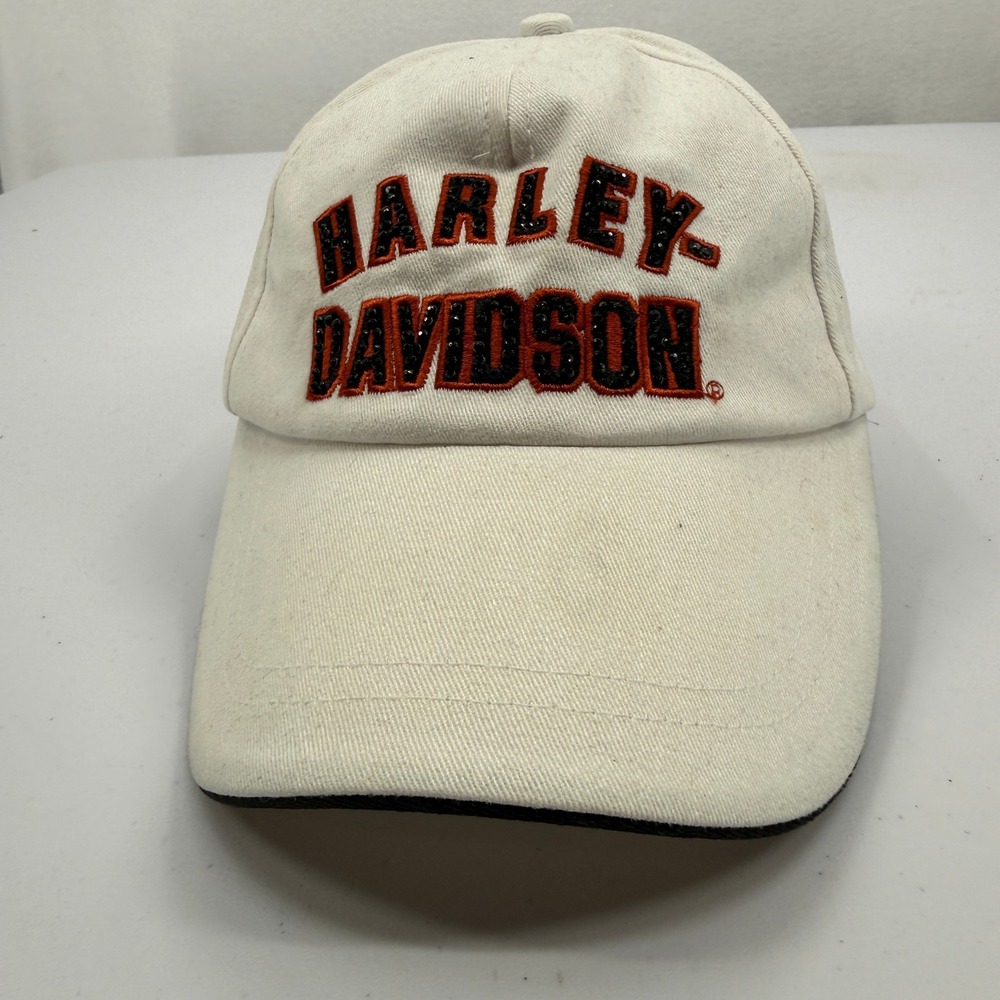 Harley-Davidson Hat Women OS White Sequin Embroidered Adjustable Baseball Cap